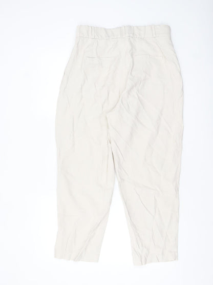 H&M Women Beige Paperbag High Waist Tapered Trousers Size 14