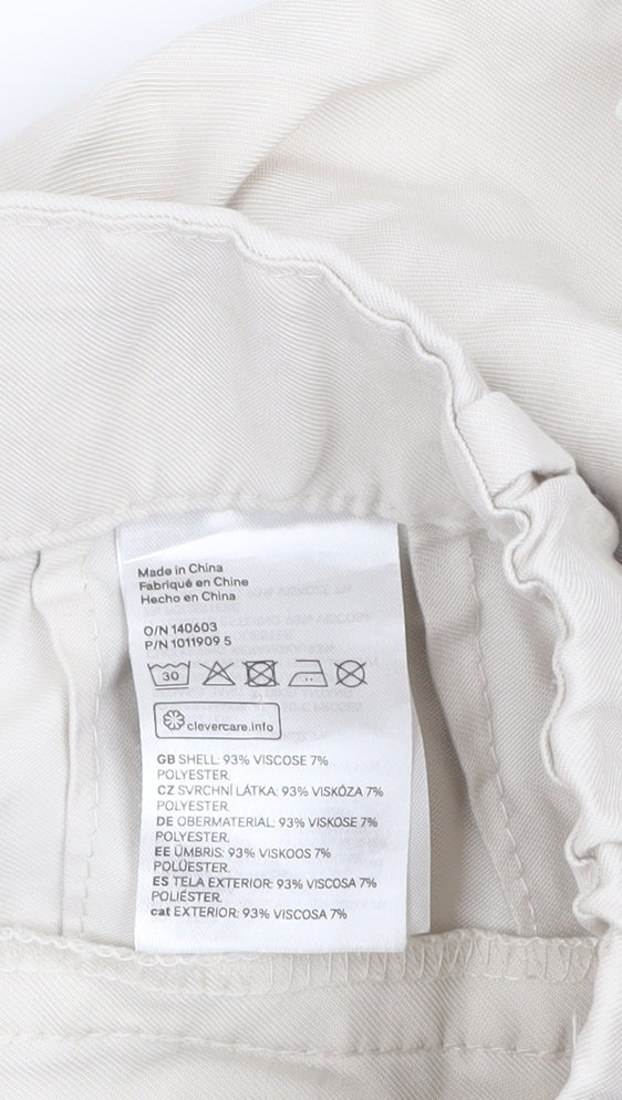 H&M Women Beige Paperbag High Waist Tapered Trousers Size 14