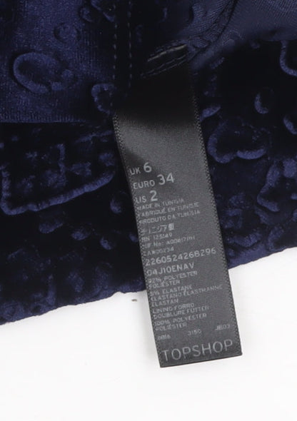 Topshop Women's Blue Velvet Bodycon Halter Sleeveless Dress UK 6