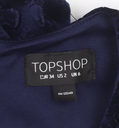 Topshop Women's Blue Velvet Bodycon Halter Sleeveless Dress UK 6