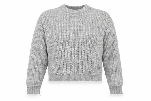 Front view of Weekday Women's Grey Chunky Knit Wool Blend jumper M