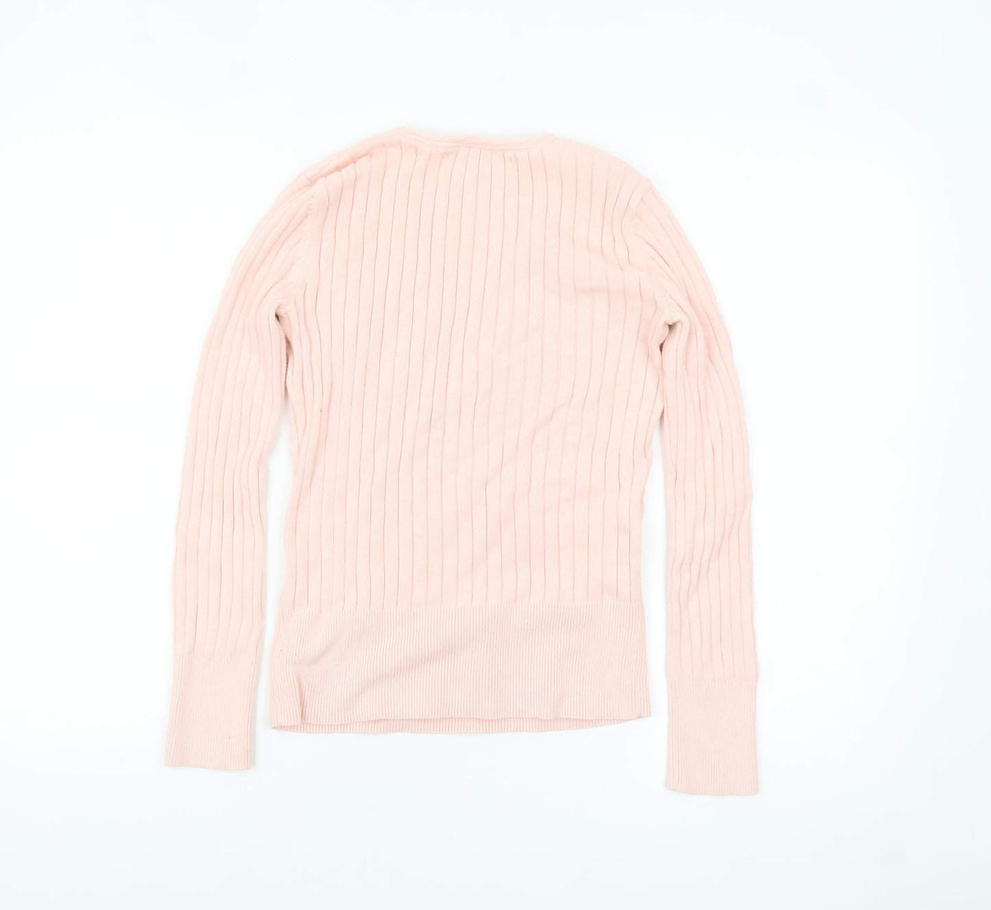 Tommy Hilfiger Womens Pink Cotton V-Neck Ribbed Jumper XS