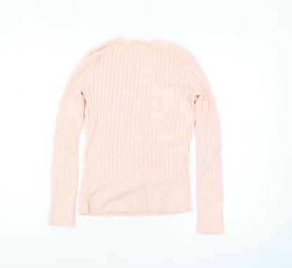 Tommy Hilfiger Womens Pink Cotton V-Neck Ribbed Jumper XS