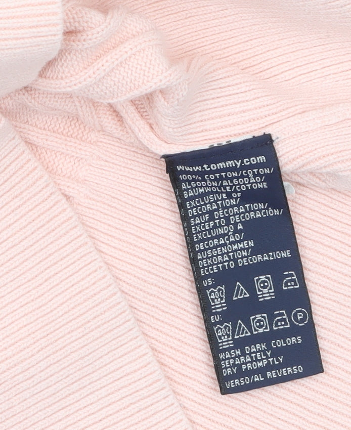 Tommy Hilfiger Womens Pink Cotton V-Neck Ribbed Jumper XS