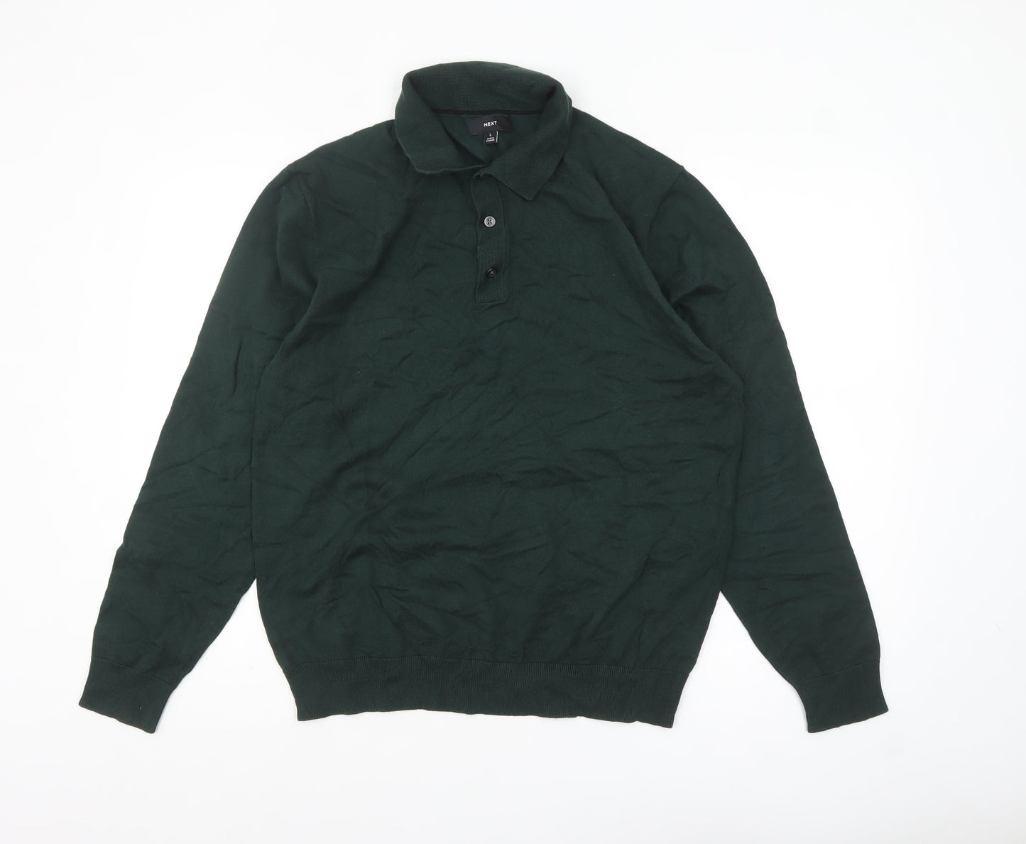 Next Men's Green Collared Henley Cotton Jumper Size L