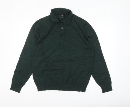 Next Men's Green Collared Henley Cotton Jumper Size L