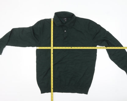 Next Men's Green Collared Henley Cotton Jumper Size L
