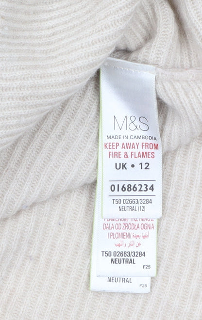 Marks and Spencer Women’s Beige 100% Cashmere Ribbed Pullover Jumper UK 12