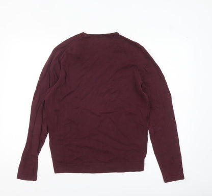 Massimo Dutti Men's Burgundy Cotton Crew Neck Jumper M