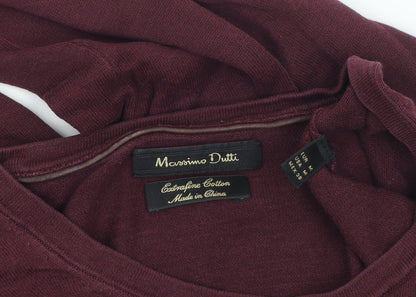 Massimo Dutti Men's Burgundy Cotton Crew Neck Jumper M