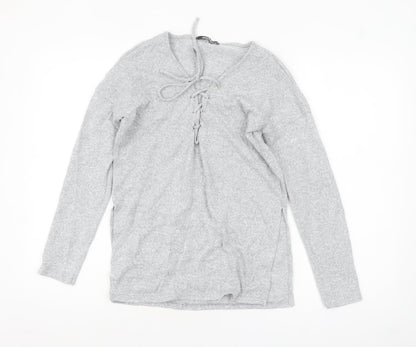 Missguided Women’s Grey Lace-Up Knit Tunic Top Size 8