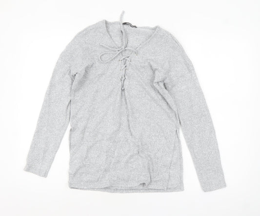 Missguided Women’s Grey Lace-Up Knit Tunic Top Size 8