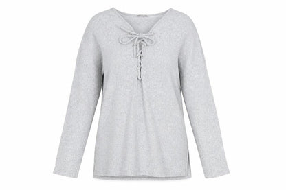 Front view of Missguided Women’s Grey Lace-Up Knit Tunic Top, size UK 8