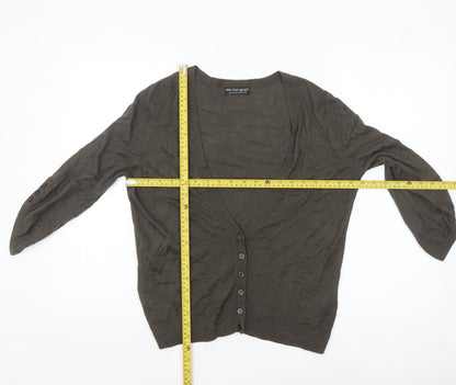 Marks and Spencer Women Brown V-Neck Cardigan Size 16 Wool Blend