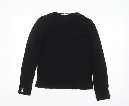 Zara Women's Black Knit Long Sleeve Button Blouse Size 12