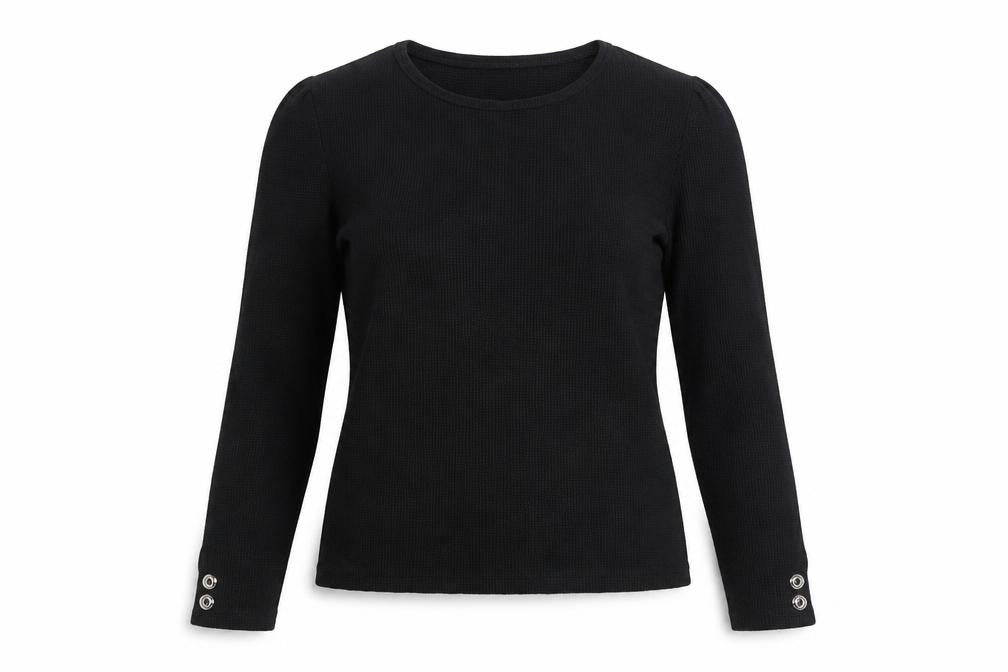 Zara Women's Black Knit Long Sleeve Button Blouse Size 12