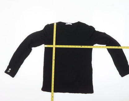 Zara Women's Black Knit Long Sleeve Button Blouse Size 12
