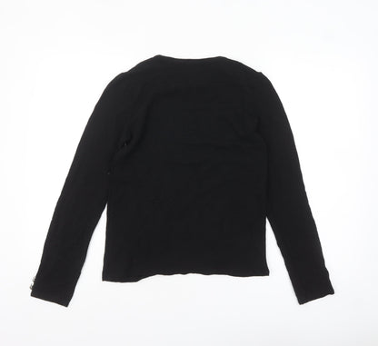 Zara Women's Black Knit Long Sleeve Button Blouse Size 12