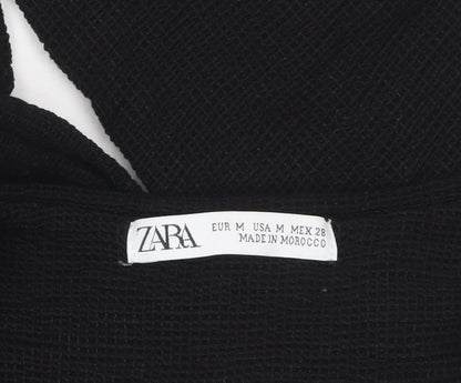 Zara Women's Black Knit Long Sleeve Button Blouse Size 12
