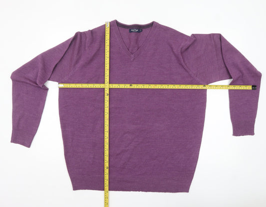 James Pringle Men’s Purple V-Neck Acrylic Jumper XL