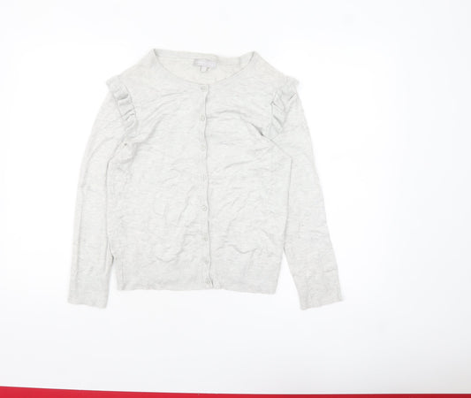 Red Herring Women Grey Size 10 Ruffle Long Sleeve Cardigan