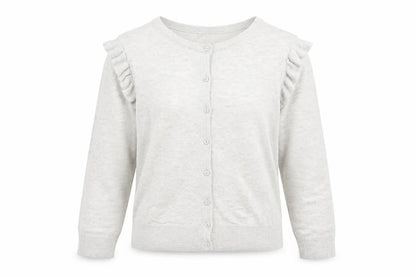 Front view of Red Herring Women Grey, size 10, Ruffle Long Sleeve Cardigan