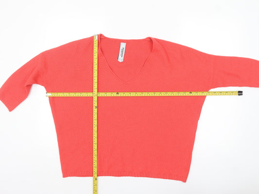 Pull & Bear Women Pink V-Neck Open-Knit Jumper Size 12