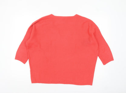 Pull & Bear Women Pink V-Neck Open-Knit Jumper Size 12