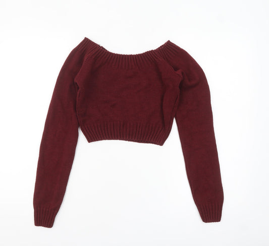 Pink Vanilla Women's Red Boat Neck Knit Jumper S