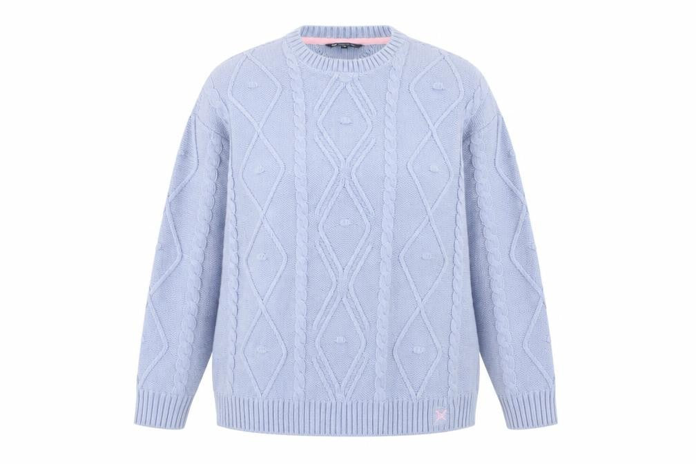 Crew Clothing Women Blue Cable-Knit Wool Blend Jumper Size 16