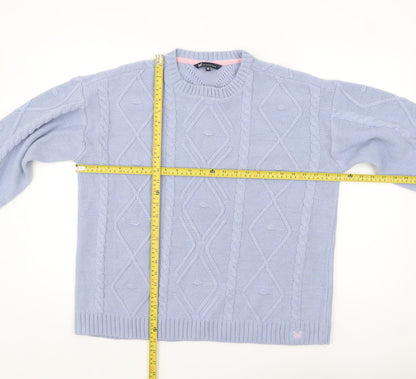 Crew Clothing Women Blue Cable-Knit Wool Blend Jumper Size 16