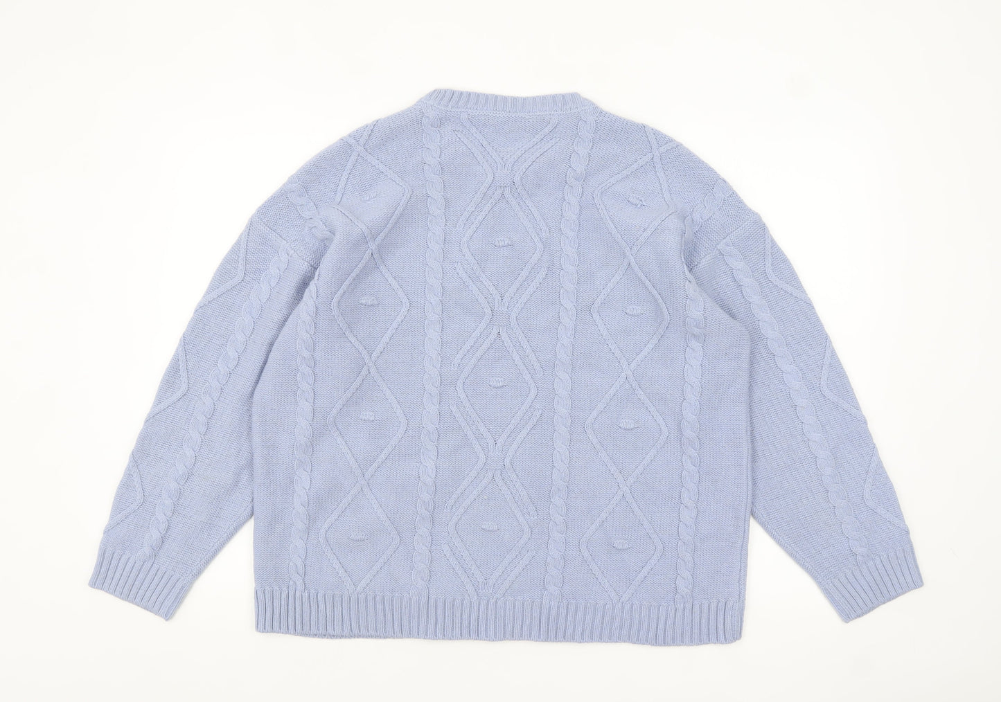 Crew Clothing Women Blue Cable-Knit Wool Blend Jumper Size 16
