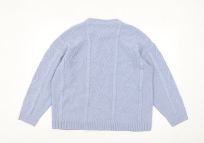 Crew Clothing Women Blue Cable-Knit Wool Blend Jumper Size 16