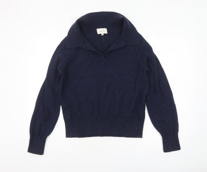 Joules Women's Blue Collared Knit Cotton Blend Jumper Size 12