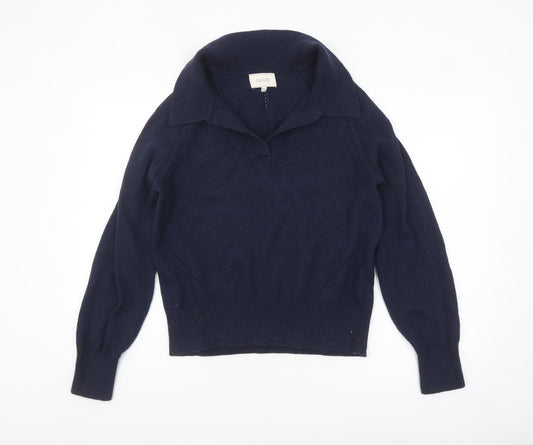 Joules Women's Blue Collared Knit Cotton Blend Jumper Size 12
