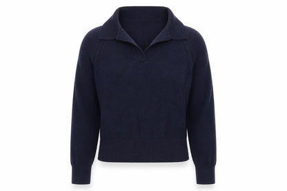 Joules Women's Blue Collared Knit Cotton Blend Jumper Size 12