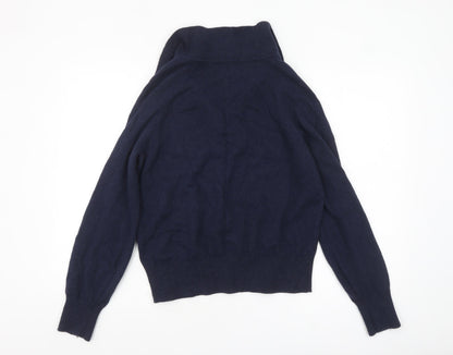 Joules Women's Blue Collared Knit Cotton Blend Jumper Size 12