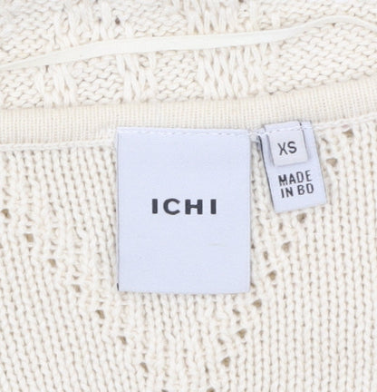 ICHI Women Ivory V-Neck Knit Pullover Jumper XS