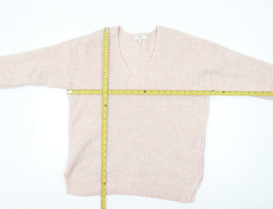 Marks and Spencer Women’s Beige V-Neck Ribbed Knit Jumper Size L