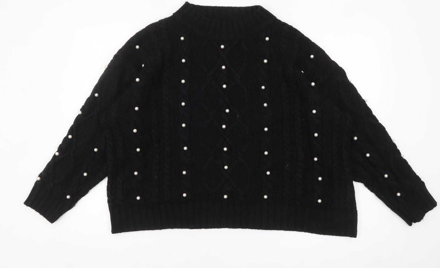 Simply Be Women’s Black Beaded Cable-Knit Mock Neck Jumper Size 16