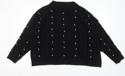 Simply Be Women’s Black Beaded Cable-Knit Mock Neck Jumper Size 16