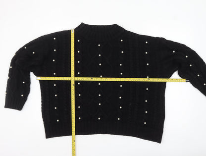 Simply Be Women’s Black Beaded Cable-Knit Mock Neck Jumper Size 16