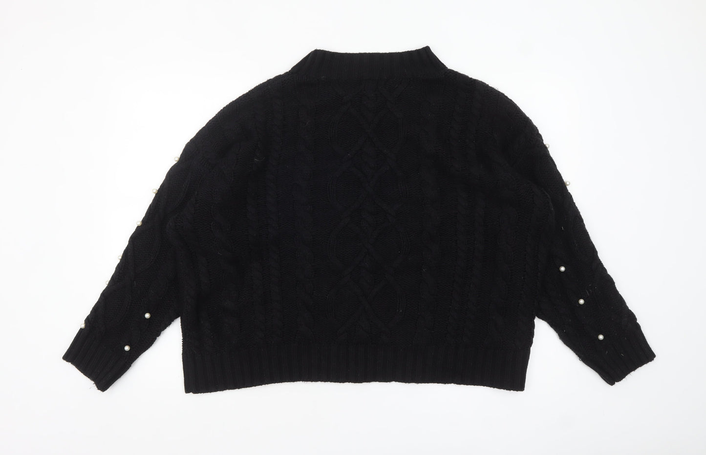 Simply Be Women’s Black Beaded Cable-Knit Mock Neck Jumper Size 16