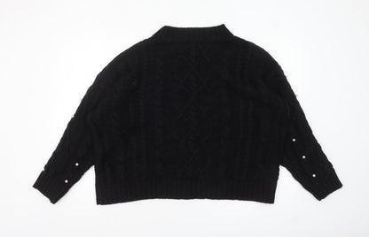 Simply Be Women’s Black Beaded Cable-Knit Mock Neck Jumper Size 16