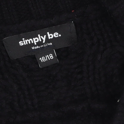 Simply Be Women’s Black Beaded Cable-Knit Mock Neck Jumper Size 16