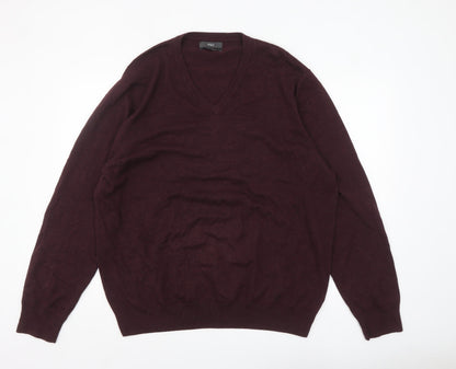 Marks and Spencer Men’s Brown 2XL V-Neck Cotton Pullover Jumper