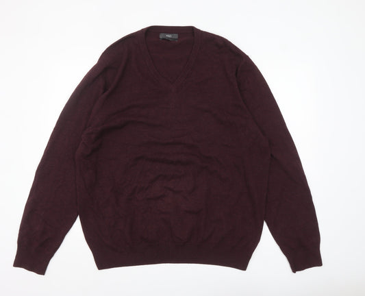Marks and Spencer Men’s Brown 2XL V-Neck Cotton Pullover Jumper