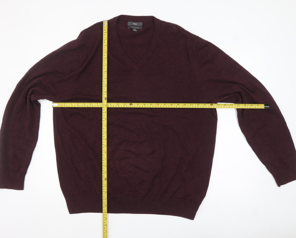 Marks and Spencer Men’s Brown 2XL V-Neck Cotton Pullover Jumper