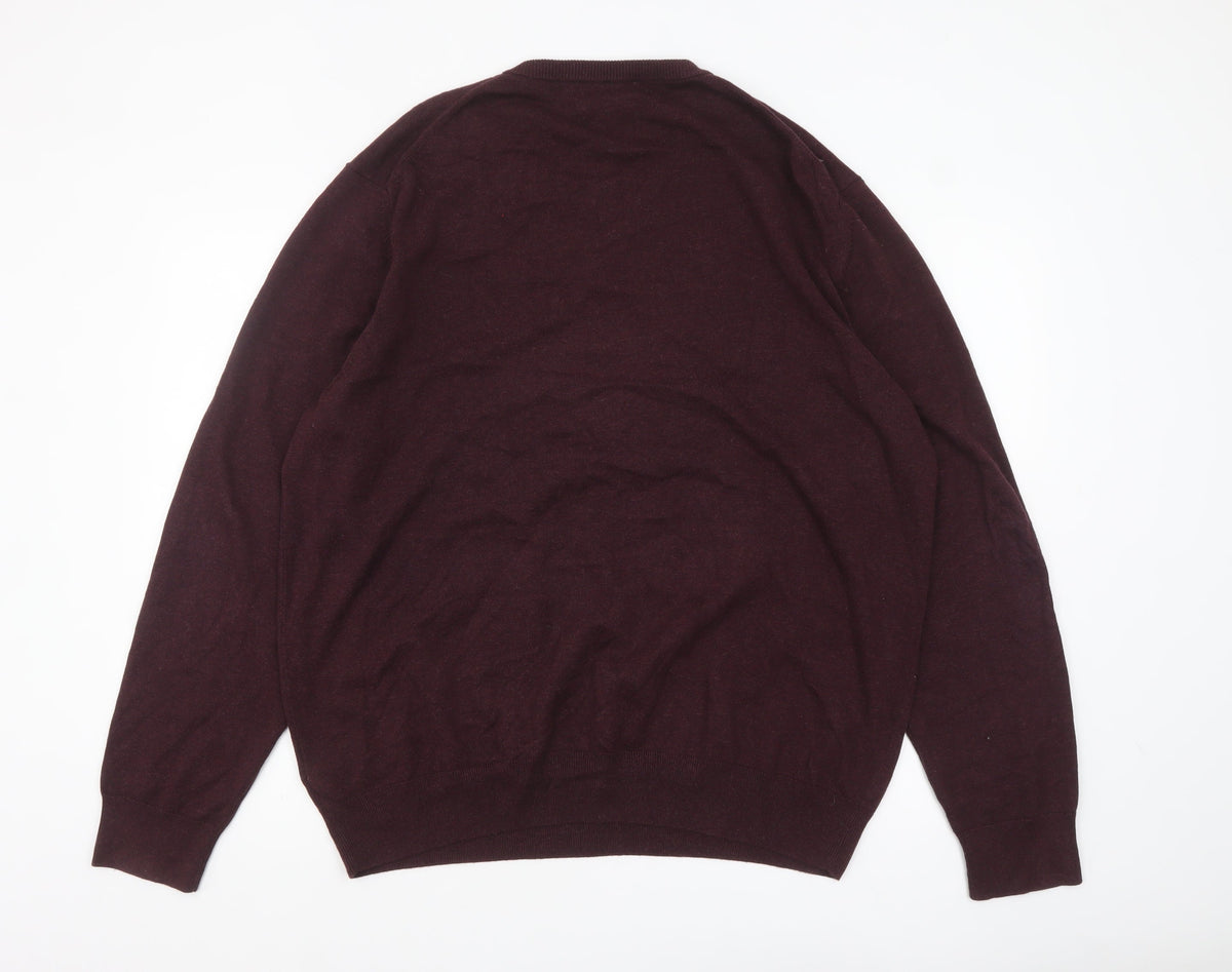 Marks and Spencer Men’s Brown 2XL V-Neck Cotton Pullover Jumper