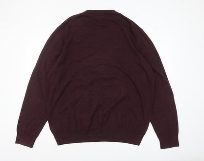 Marks and Spencer Men’s Brown 2XL V-Neck Cotton Pullover Jumper